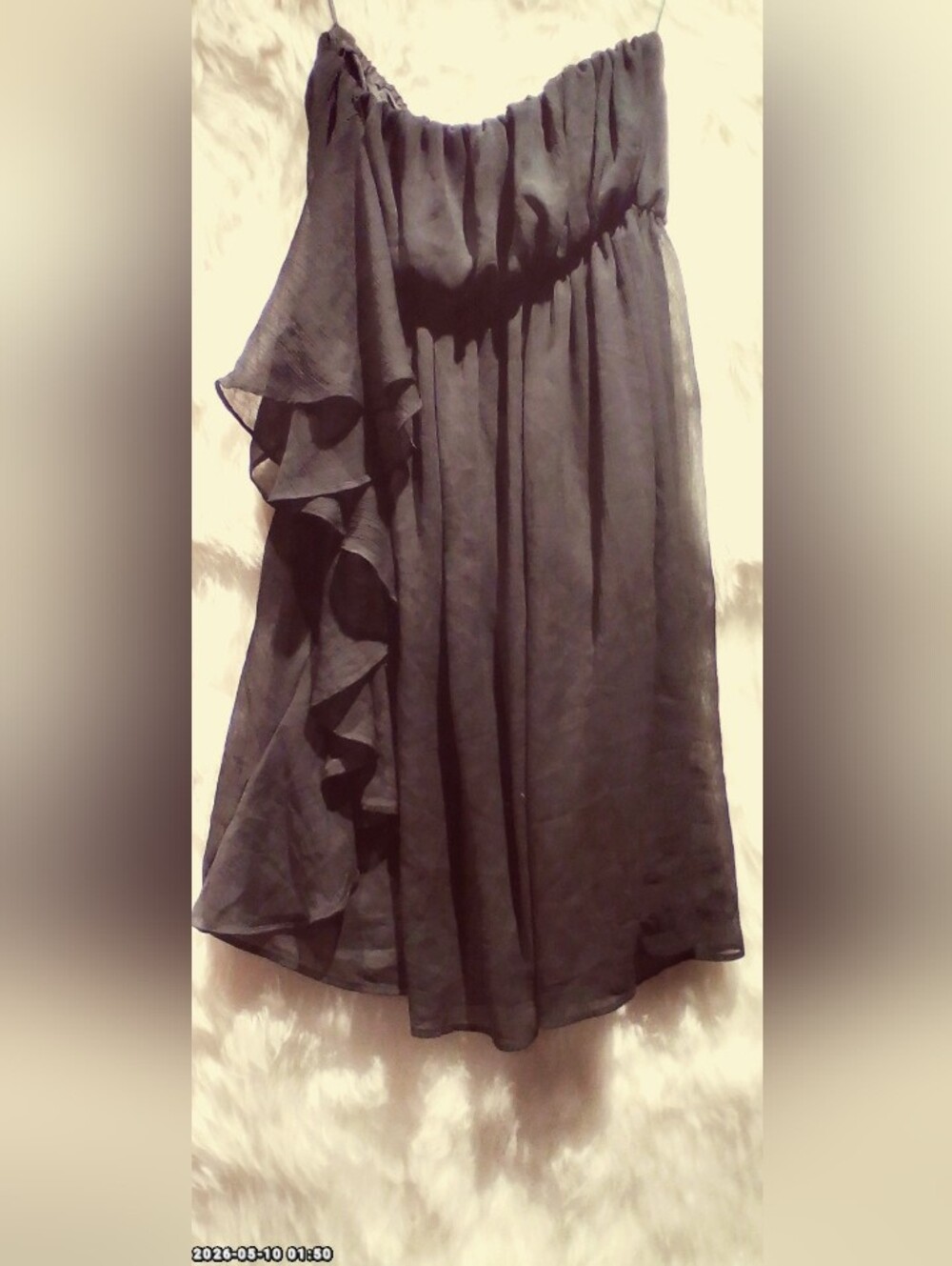 Aqua Black One-Shoulder Ruffle Dress